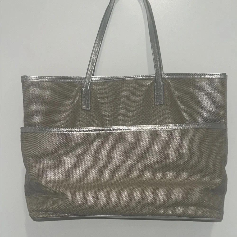 Michael Kors Metallic Taupe Tote Bag with Silver Trim - Picture 9 of 10